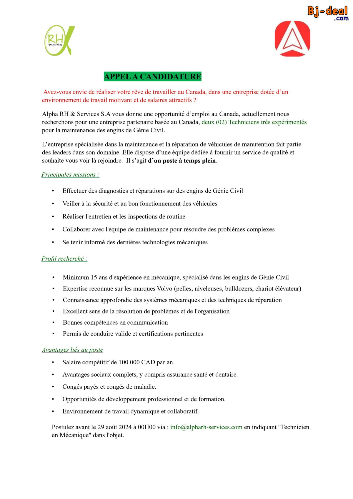 Main image of deux (02) Techniciens très expérimentés pour la maintenance des engins de Génie Civil.