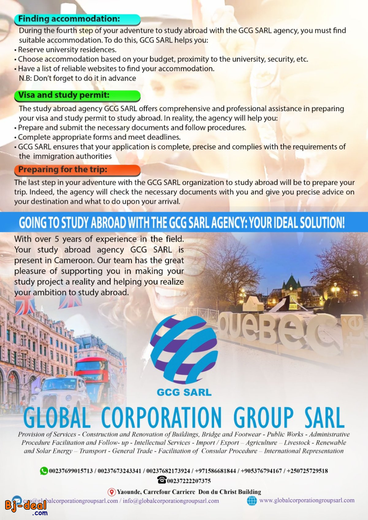 Main image of poursuivre les études supérieures à l&amp;#039;étranger avec l&amp;#039;agence GCG Sarl