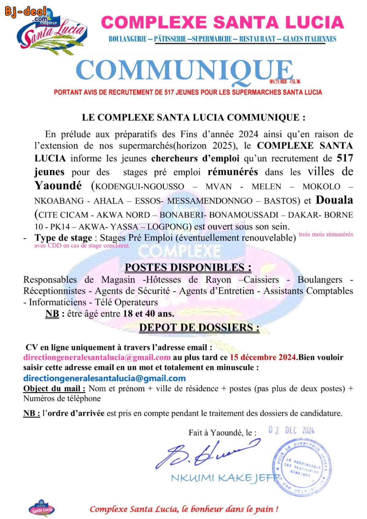 Main image of 517 EMPLOYES DE SUPERMARCHES CHEZ SANTA LUCIA YDE ET DLA URGENT