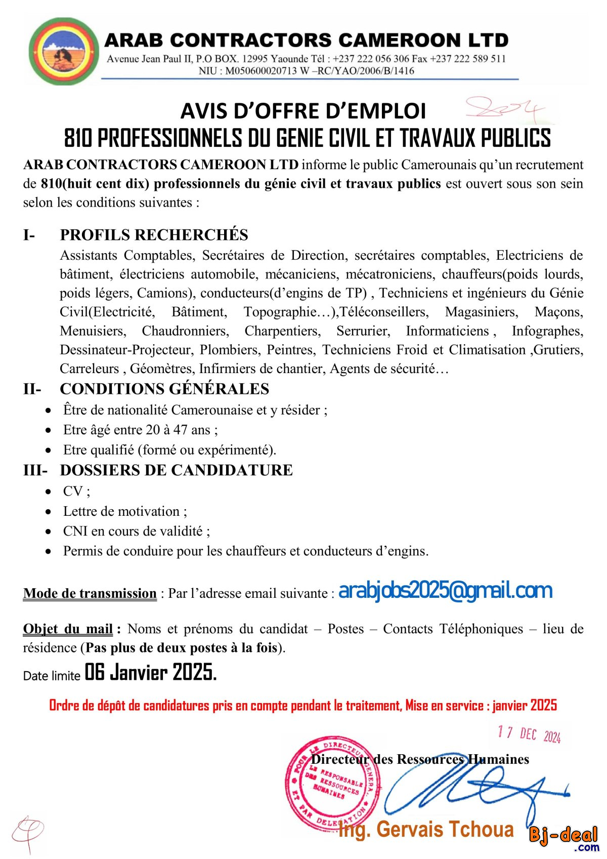 Main image of RECRUTEMENT DE 810 PROFESSIONNELS DU BTP ET TRAVAUX PUBLICS TOUT LE CAMEEROUN