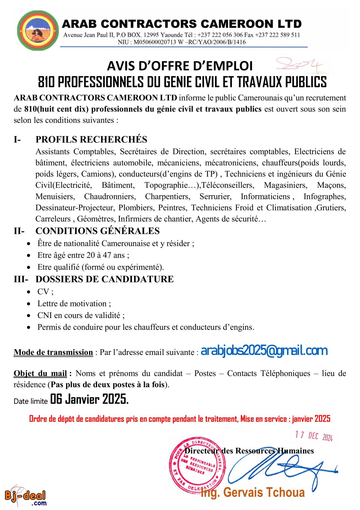 Image principale de 810 PROFILS RECHERCHES CHEZ ARAB CONTRACTORS CAMEROON LTD