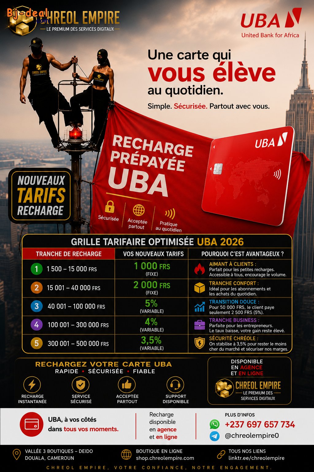 Image principale de Profitez de frais réduits pour recharger votre carte prépayée UBA CHREOL EMPIRE