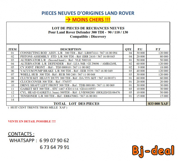 Image principale de PIECES LAND ROVER